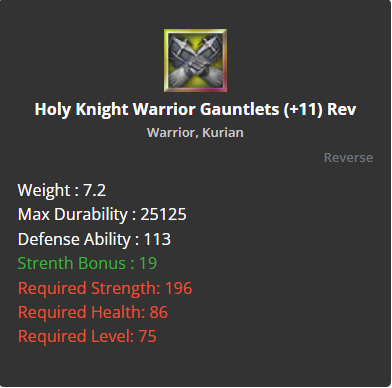 Holy Knight Warrior Gauntlets +11 (Reverse)